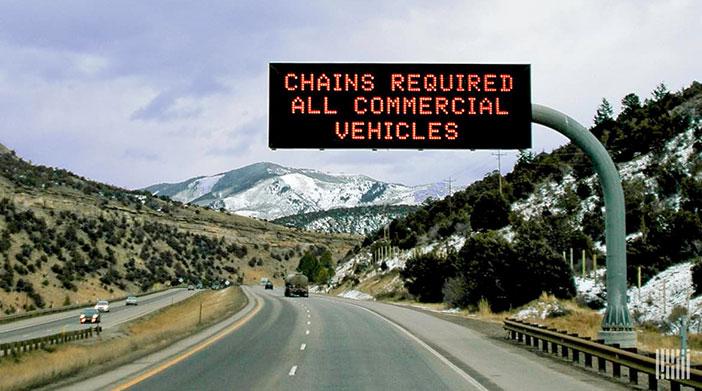Chains required sign on Interstate 70